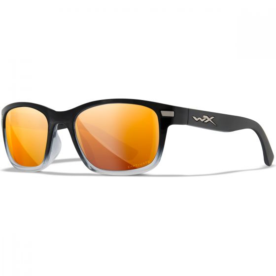 Wiley X WX Helix Briller - Captivate Polarized Bronze Mirror Lenses / Gloss Black Fade to Clear Crystal