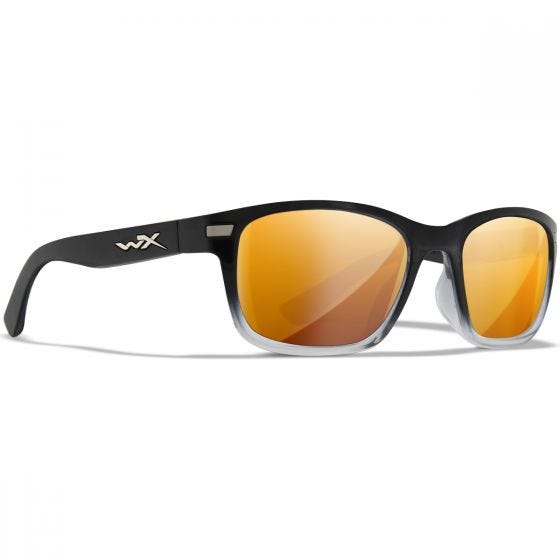 Wiley X WX Helix Briller - Captivate Polarized Bronze Mirror Lenses / Gloss Black Fade to Clear Crystal