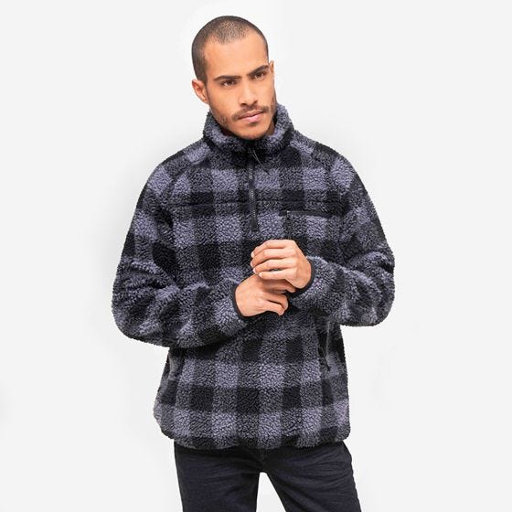 Brandit Teddyfleece Troyer Jakke - Sort/Grå