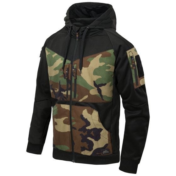 Helikon Rogue Hættetrøje med fuld lynlås - Sort/US Woodland