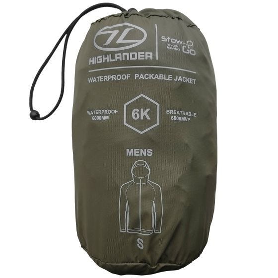 Highlander Stow & Go Jakke, der kan pakkes sammen - Olivenfarvet