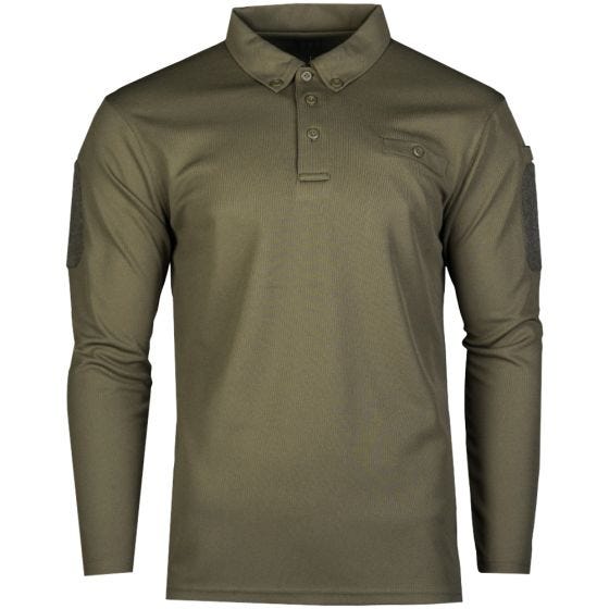 Mil-Tec Langærmet Poloshirt Taktisk Quick Dry - Olivenfarvet