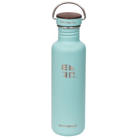 Earthwell Woodie Flaske med Enkelt Væg 800 ml - Walnut/Aqua Blue