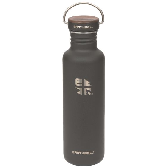 Earthwell Woodie Flaske med Enkelt Væg 800 ml - Walnut/Volcanic Black