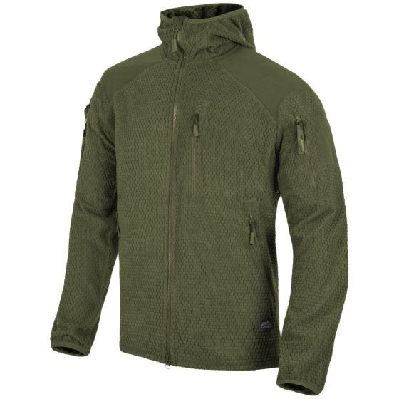Helikon Alpha Jakke med Hætte Grid-fleece - Olive Green