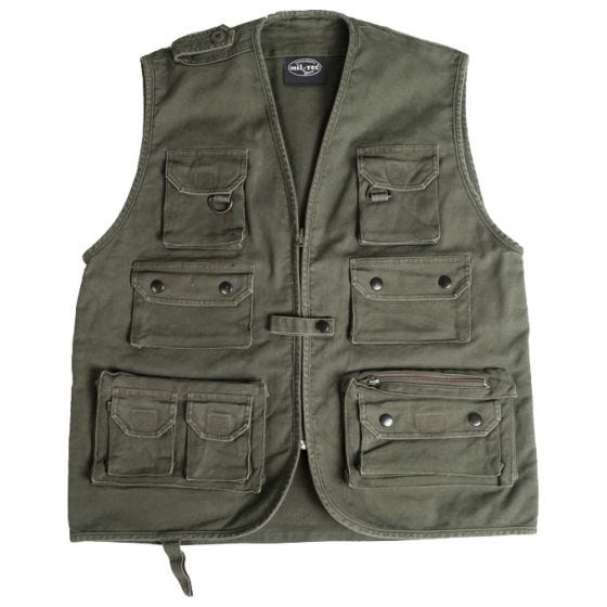 Mil-Tec Moleskin Fiskevest - Olivenfarvet