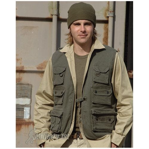 Mil-Tec Moleskin Fiskevest - Olivenfarvet